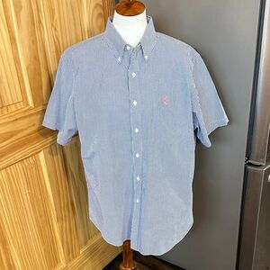 Ralph Lauren Blue & White Micro-Stripe Short Sleeve Button-Down Shirt